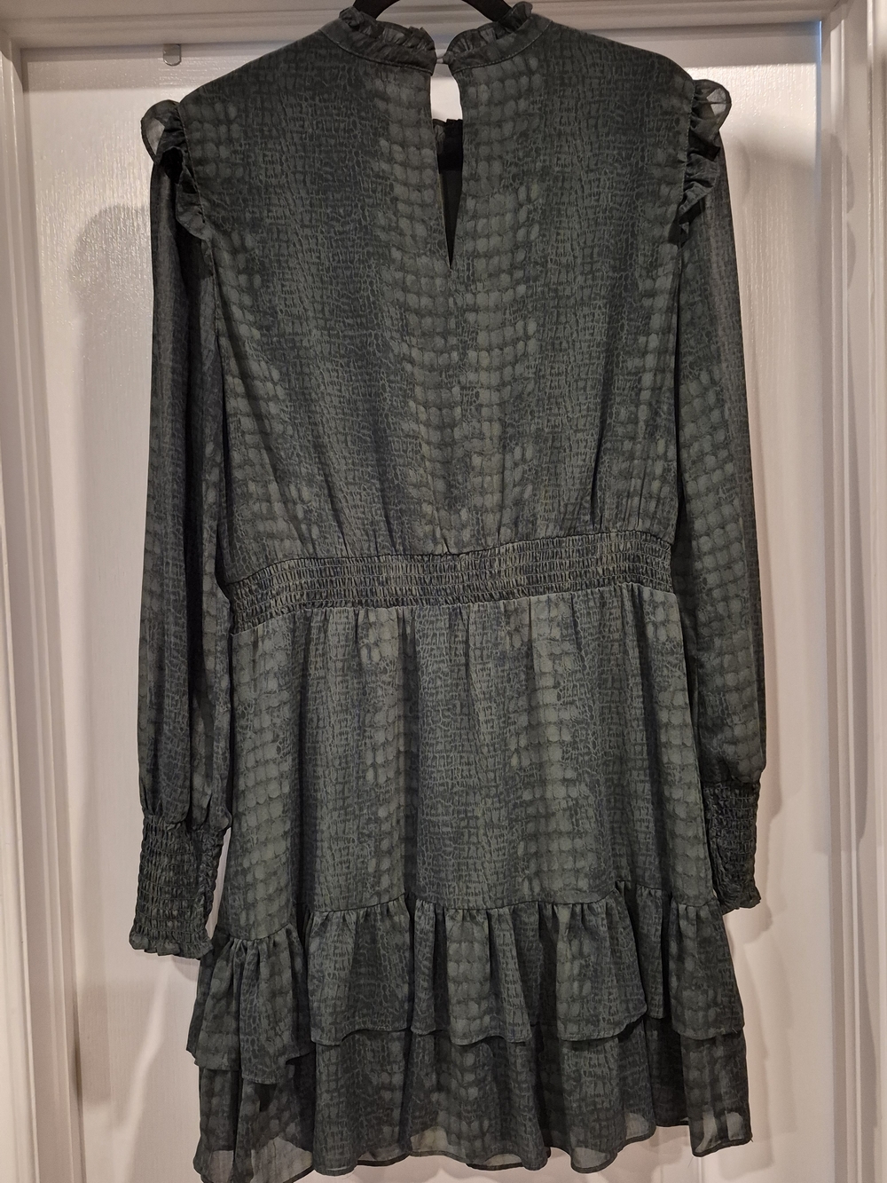 Dynamite Slate Green Textured Long-Sleeve Ruffle Hem Dress - Picture 2 of 3